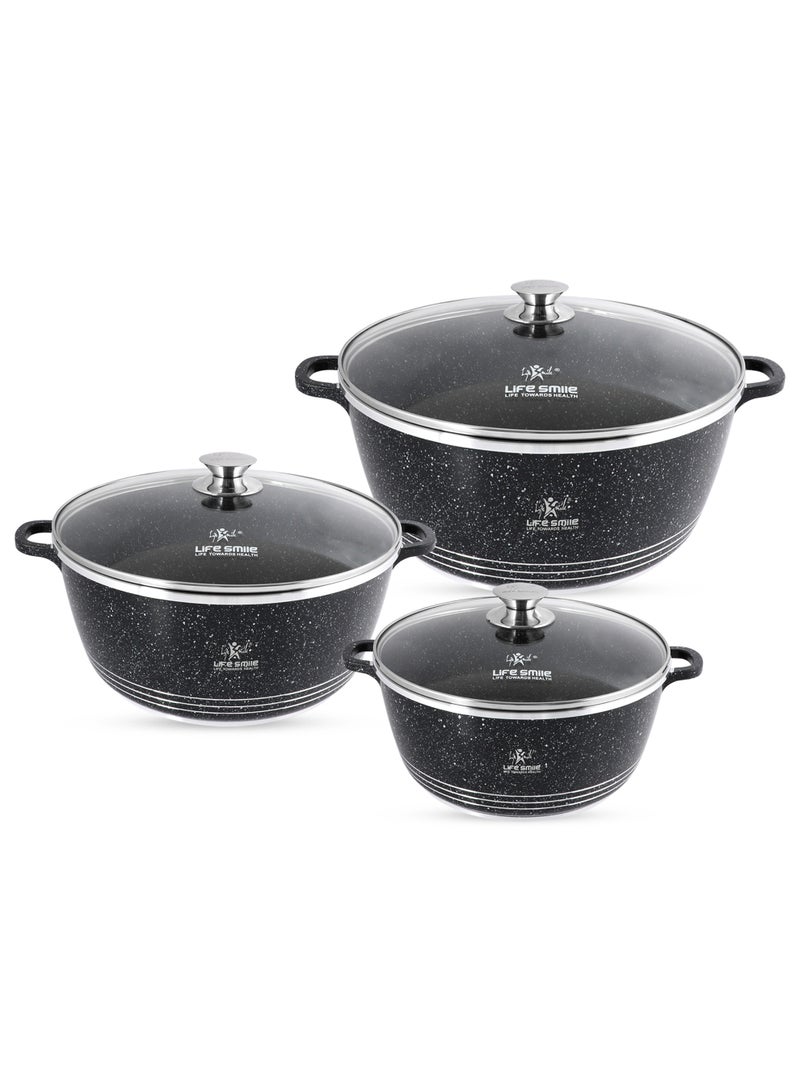 Life Smile 6-Piece Nonstick Granite Cookware Set – Premium Cookwares with Stainless Steel Rim, Oven-Safe Pots and Pans | Includes 32cm (9.5L), 36cm (13L), and 40cm (18L) Soup Pots with Lids - Image 1