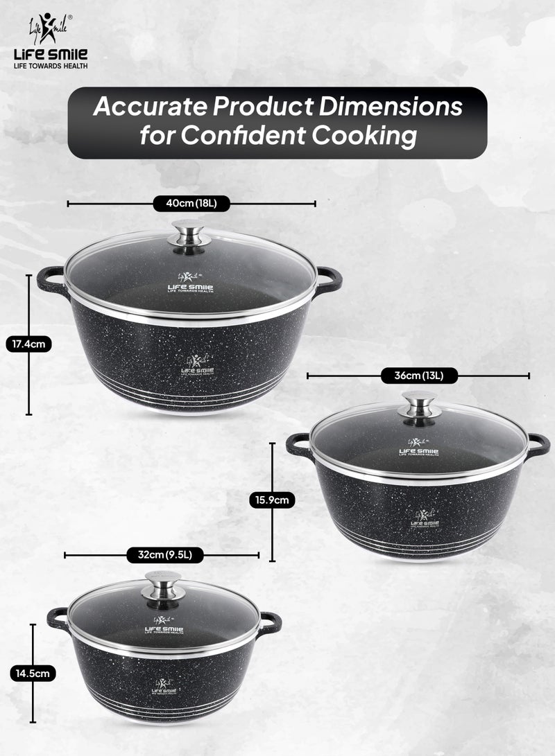 Life Smile 6-Piece Nonstick Granite Cookware Set – Premium Cookwares with Stainless Steel Rim, Oven-Safe Pots and Pans | Includes 32cm (9.5L), 36cm (13L), and 40cm (18L) Soup Pots with Lids - Image 3