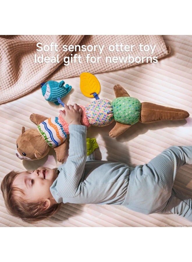 Gonice aby Toys 0-6 Months - Tummy Time Musical Plush Otter Toy with Crinkle Paper Rattle Soft Activity Sensory Toy for 3 4 5 6 12 Months Old Boys and Girls - Image 2