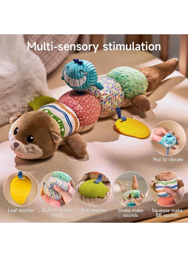 Gonice aby Toys 0-6 Months - Tummy Time Musical Plush Otter Toy with Crinkle Paper Rattle Soft Activity Sensory Toy for 3 4 5 6 12 Months Old Boys and Girls - Image 5
