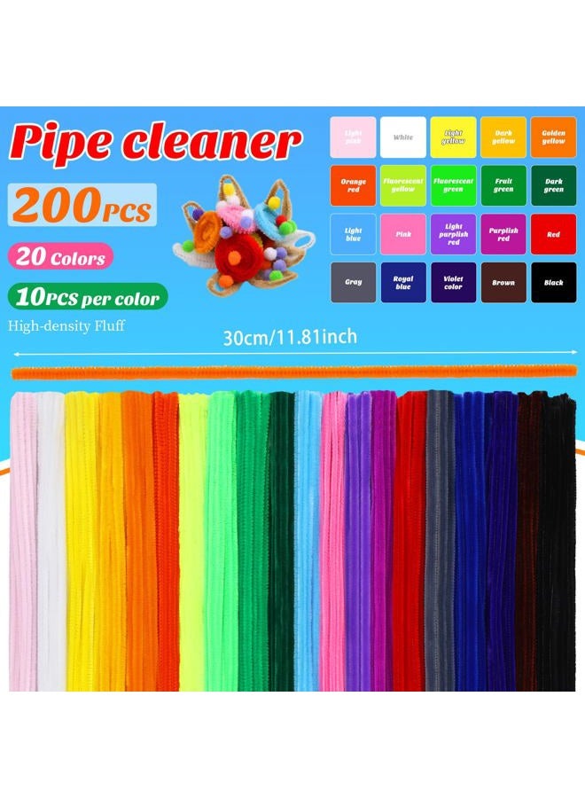 Iuuidu 200PCS Pipe Cleaners, 20 Color Pipe Cleaners Chenille Stem, Fuzzy Sticks Pipe Cleaner Craft Supplies for DIY Arts Crafts Project Mother's Day Present Assorted Colors - Image 2