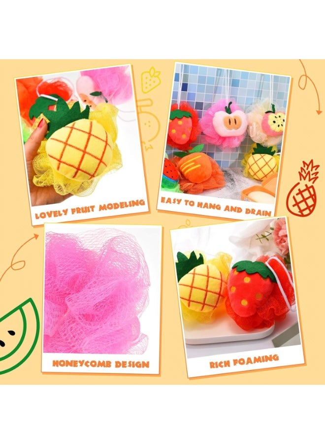 2 قطعة ليفة استحمام شبكية فواكه كرتونية ملونة – إسفنجة شاور فروت شكل فراولة وبطيخ وأناناس وبرتقال – كرة استحمام Mesh Pouf Shower Ball لتنظيف الجسم وتقشير البشرة – لوفة نايلون ناعمة للأطفال والكبار مع علاقة تعليق - Image 3