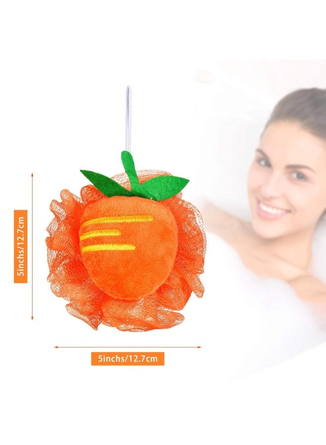 2 قطعة ليفة استحمام شبكية فواكه كرتونية ملونة – إسفنجة شاور فروت شكل فراولة وبطيخ وأناناس وبرتقال – كرة استحمام Mesh Pouf Shower Ball لتنظيف الجسم وتقشير البشرة – لوفة نايلون ناعمة للأطفال والكبار مع علاقة تعليق - Image 2