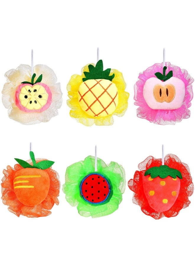 2 قطعة ليفة استحمام شبكية فواكه كرتونية ملونة – إسفنجة شاور فروت شكل فراولة وبطيخ وأناناس وبرتقال – كرة استحمام Mesh Pouf Shower Ball لتنظيف الجسم وتقشير البشرة – لوفة نايلون ناعمة للأطفال والكبار مع علاقة تعليق - Image 1