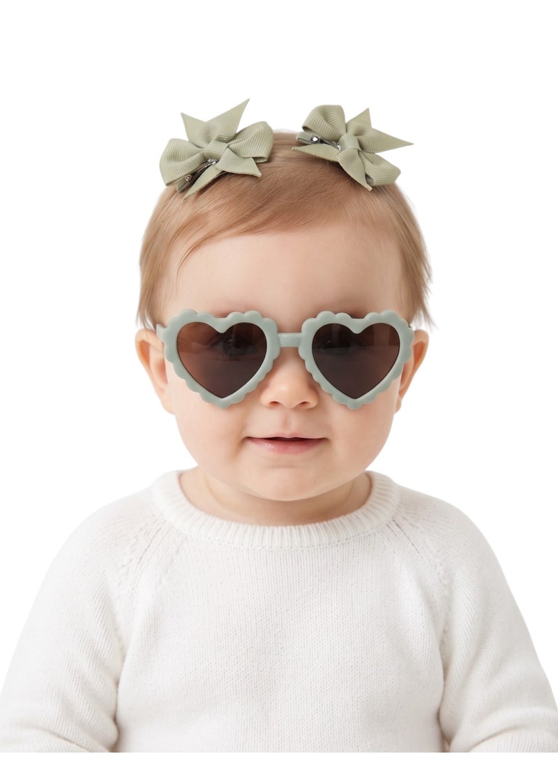D'Daniela Yasmin Heart Shaped Glasses and Bow Barrette Clip Set For Babies and Girls - Olive - Image 1