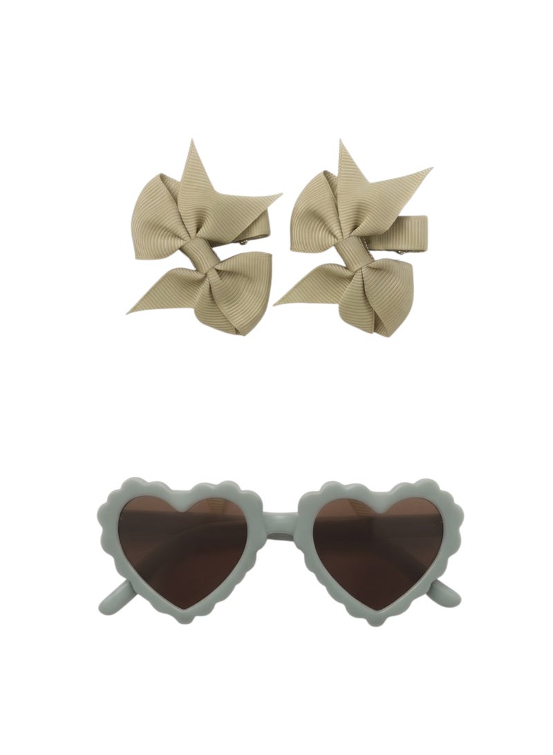 D'Daniela Yasmin Heart Shaped Glasses and Bow Barrette Clip Set For Babies and Girls - Olive - Image 2
