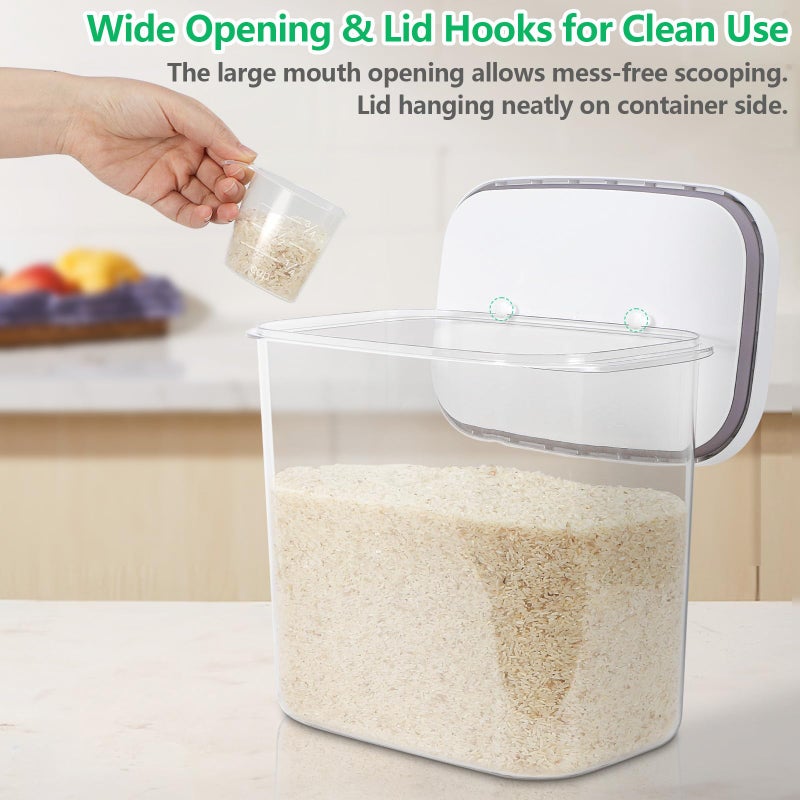 TBMAXS Airtight Rice Container 25 Lbs with Handle and Cup â€“ 12.68Qt Large Flour Sugar Storage Container with Pop Up Seal & Hanging Lid Hooks, Clear Tall Food Storage Bin for Kitchen Pantry Organization - Image 2