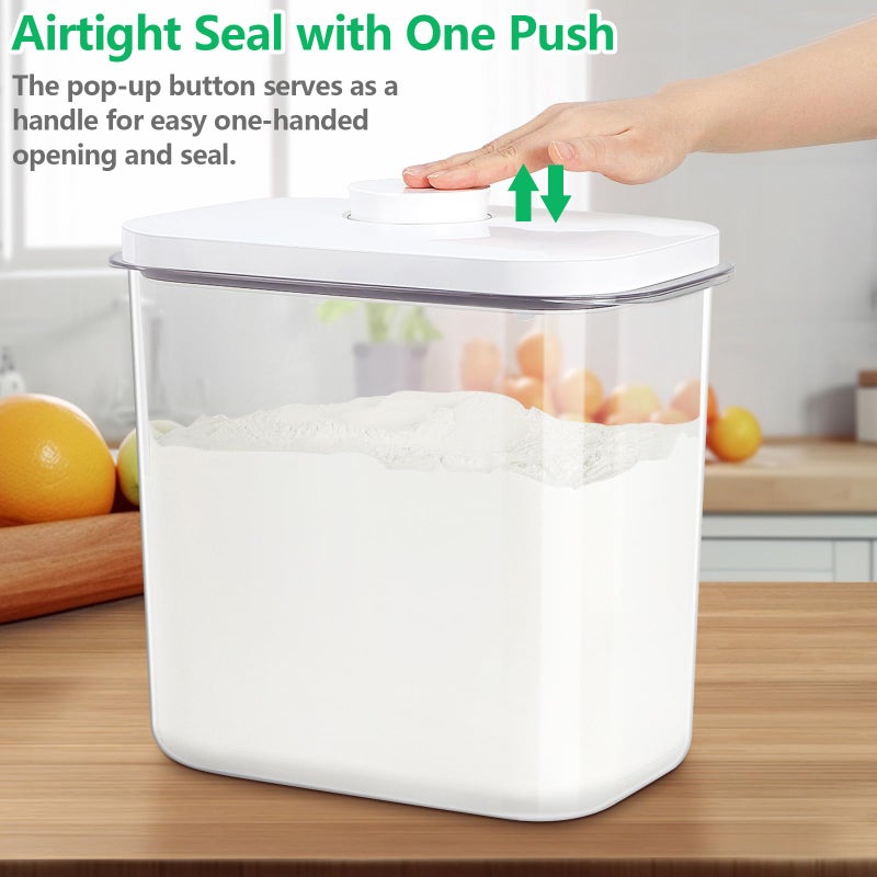TBMAXS Airtight Rice Container 25 Lbs with Handle and Cup â€“ 12.68Qt Large Flour Sugar Storage Container with Pop Up Seal & Hanging Lid Hooks, Clear Tall Food Storage Bin for Kitchen Pantry Organization - Image 3