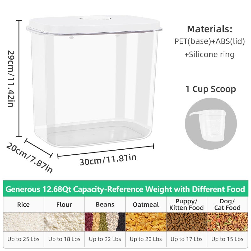 TBMAXS Airtight Rice Container 25 Lbs with Handle and Cup â€“ 12.68Qt Large Flour Sugar Storage Container with Pop Up Seal & Hanging Lid Hooks, Clear Tall Food Storage Bin for Kitchen Pantry Organization - Image 5