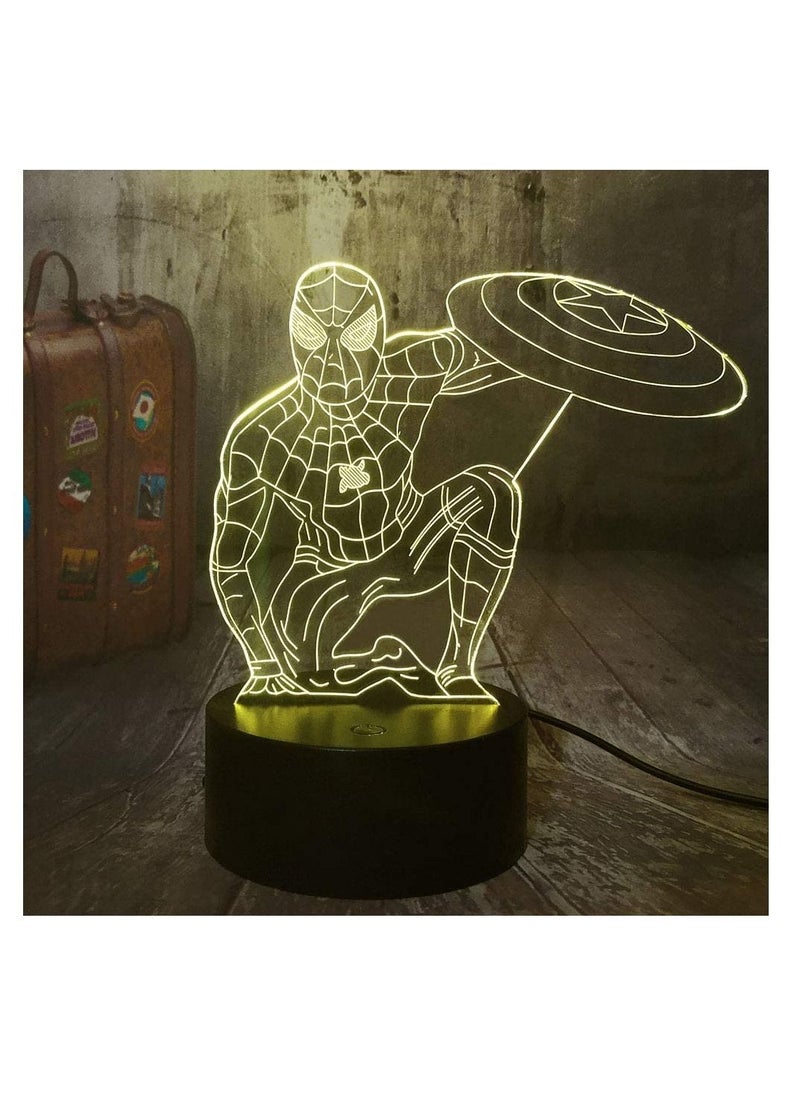 althiqahkey - Marvel Spiderman Night Light Captain America Shield 3D Acrylic Table Lamp 7 Colors LED Night Light for Kids, Child Room Bedroom Night Lamp Decor Light Kids Birthday New Year Lights - Image 1
