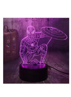 Marvel Spiderman Night Light Captain America Shield 3D Acrylic Table Lamp 7 Colors LED Night Light for Kids, Child Room Bedroom Night Lamp Decor Light Kids Birthday New Year Lights