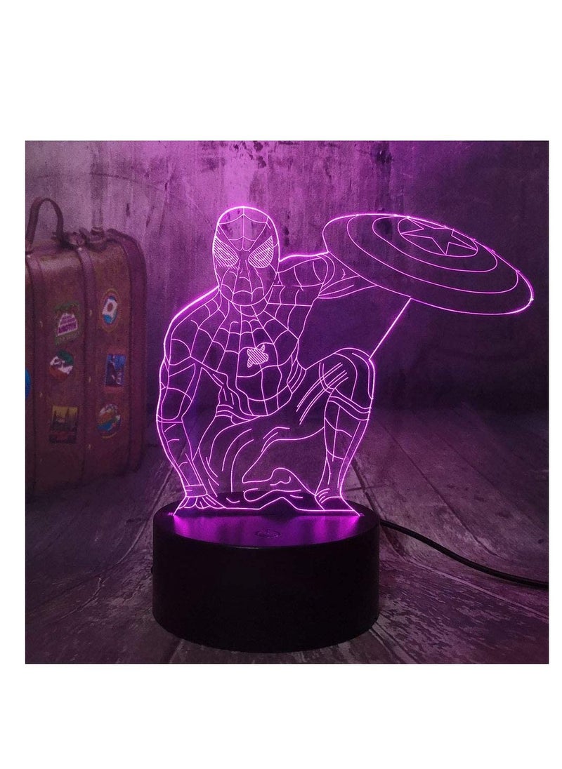 althiqahkey - Marvel Spiderman Night Light Captain America Shield 3D Acrylic Table Lamp 7 Colors LED Night Light for Kids, Child Room Bedroom Night Lamp Decor Light Kids Birthday New Year Lights - Image 1