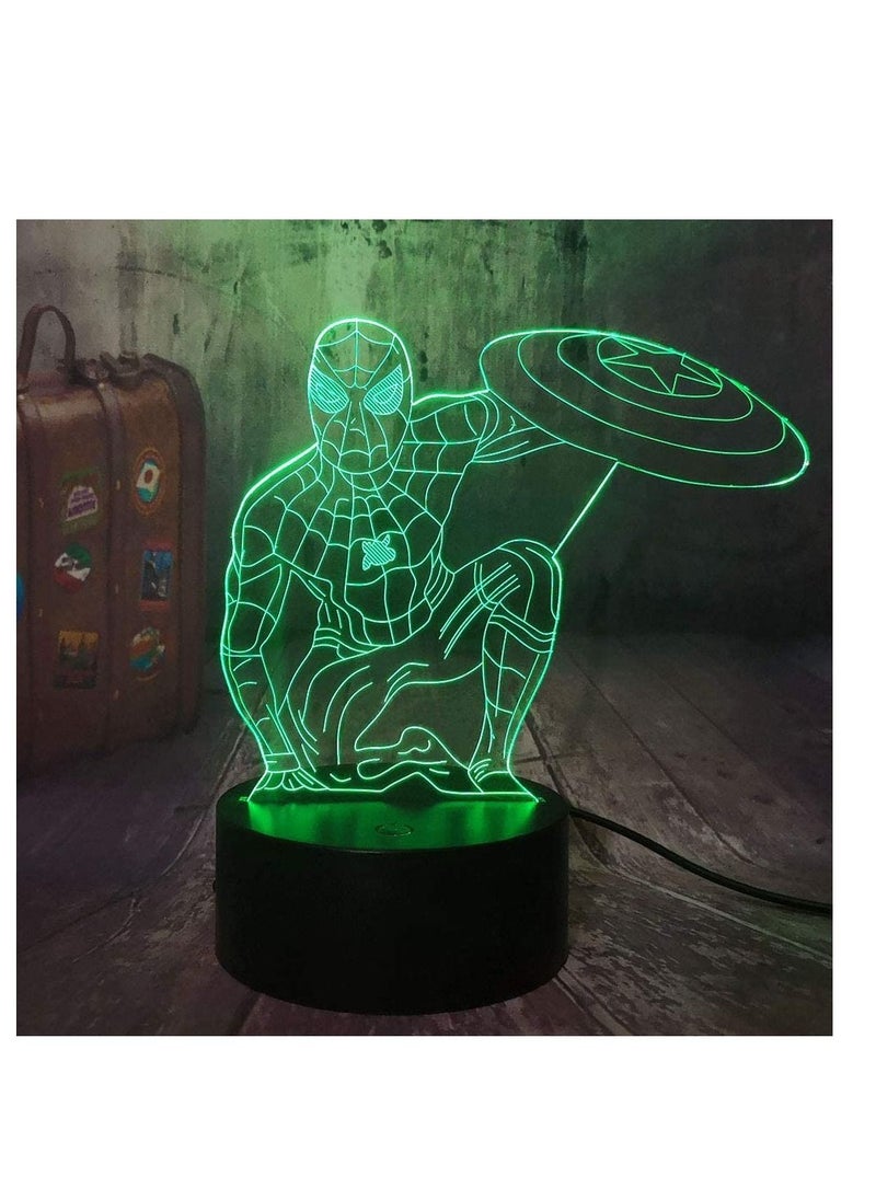 althiqahkey - Marvel Spiderman Night Light Captain America Shield 3D Acrylic Table Lamp 7 Colors LED Night Light for Kids, Child Room Bedroom Night Lamp Decor Light Kids Birthday New Year Lights - Image 1