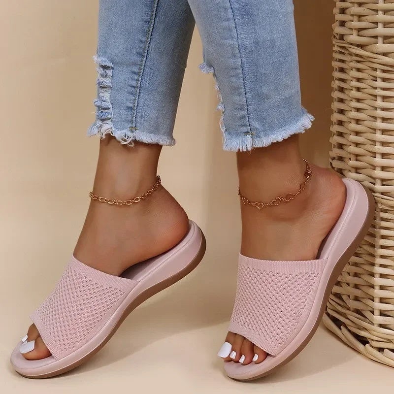 wish independent platform sandals for women 2022 spring and summer new knitted platform beach shoes plus size flat slippers for women - Image 3