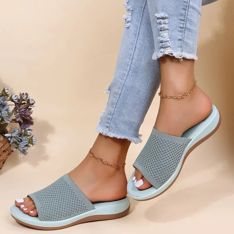 wish independent platform sandals for women 2022 spring and summer new knitted platform beach shoes plus size flat slippers for women - Image 5