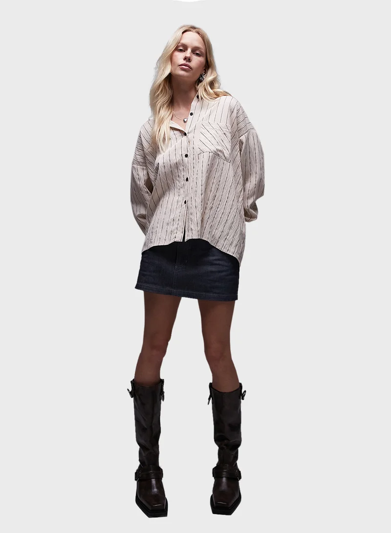 توب شوب Topshop oversized pinstripe shirt in beige stripe