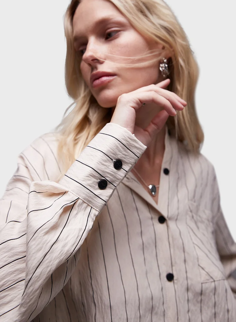توب شوب Topshop oversized pinstripe shirt in beige stripe