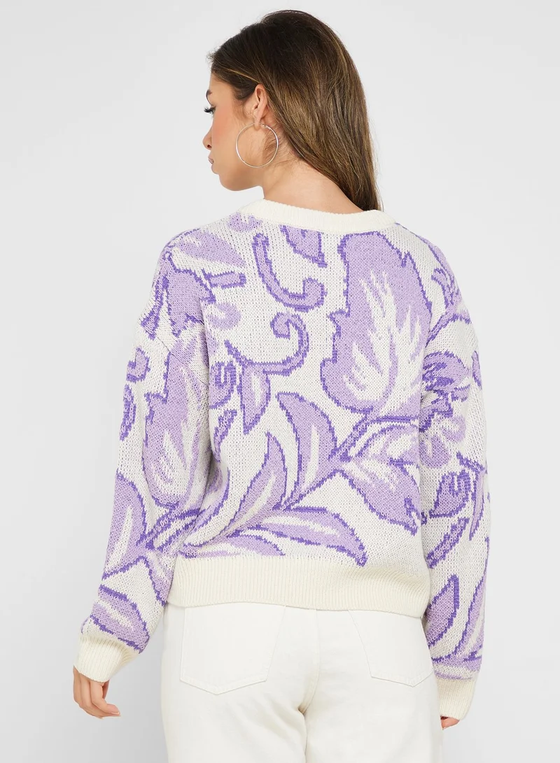 VERO MODA Floral Print Knitted Sweater