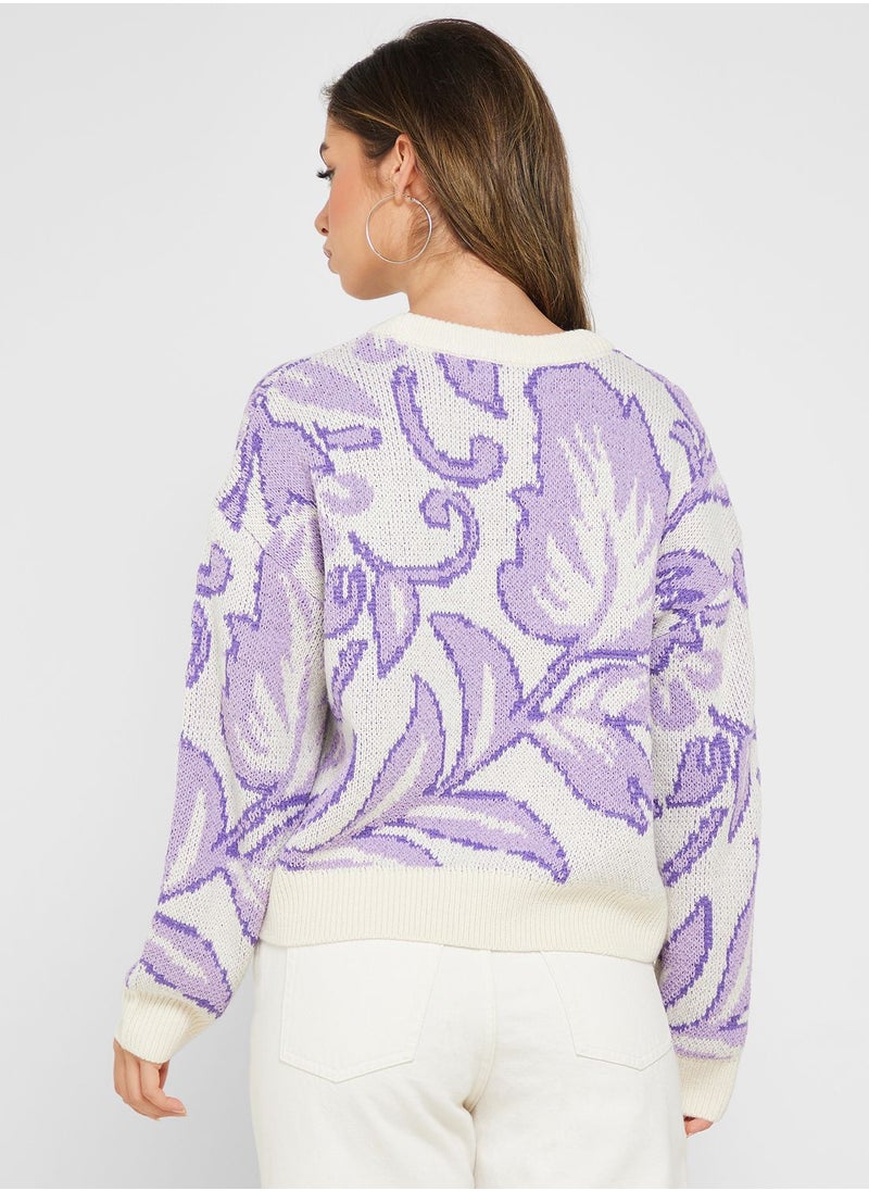 VERO MODA - Floral Print Knitted Sweater - Image 1