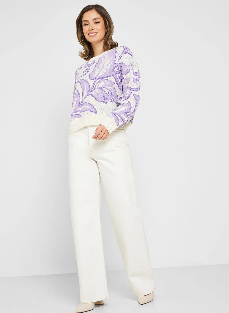 VERO MODA Floral Print Knitted Sweater