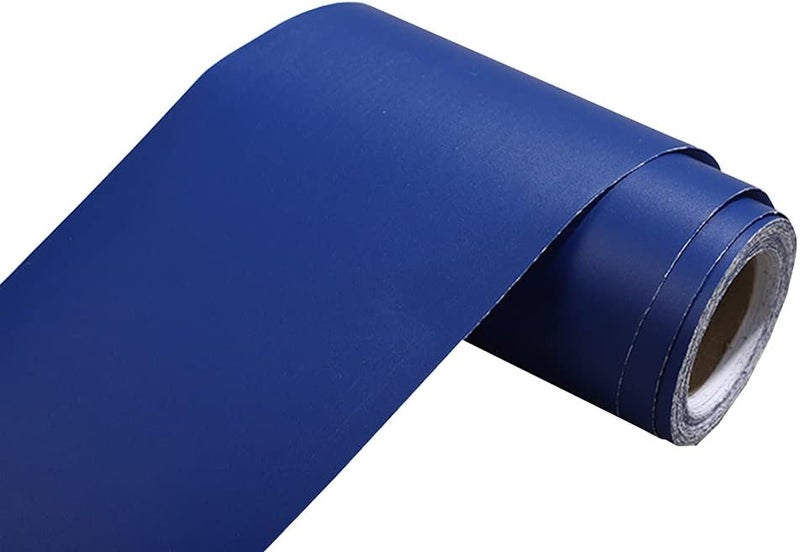 N/B Self Adhesive Solid Color Frosted Wallpaper Border Stick Waterproof Wall Border Easy to Apply Kitchen Bathroom Tiles Sticker 4 x 196inch (Blue) - Image 1