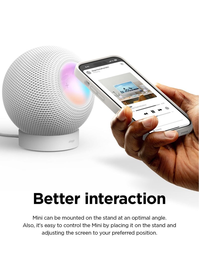 Elago - Stand Compatible with Apple HomePod Mini - Proper EQ, Easier to Control with Better Indicator Visibility, Stable Mount, Anti-Slip Silicone Stand - White - Image 1