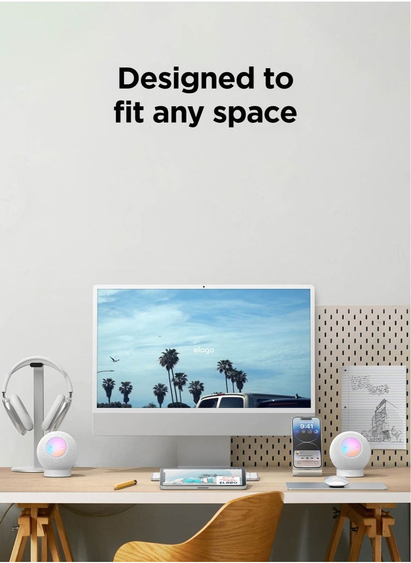 Elago - Stand Compatible with Apple HomePod Mini - Proper EQ, Easier to Control with Better Indicator Visibility, Stable Mount, Anti-Slip Silicone Stand - White - Image 1