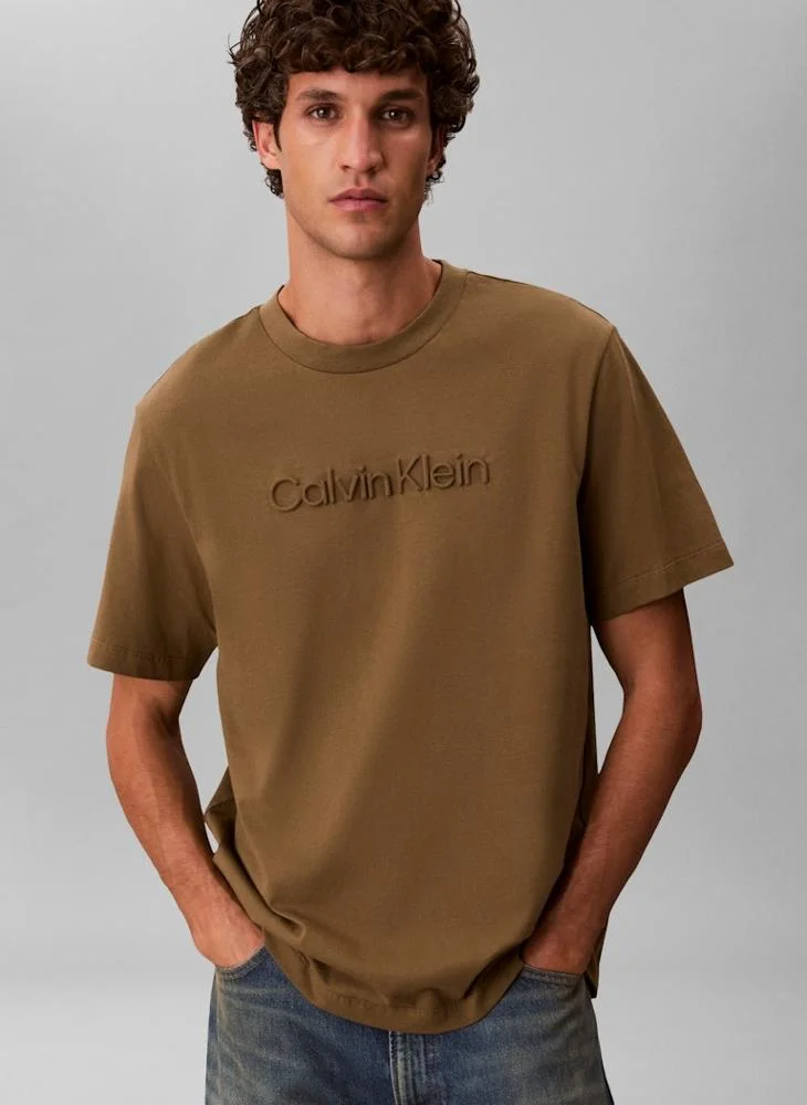 CALVIN KLEIN  Textured Logo Crew Neck T-Shirt for Men | Best Price UAE