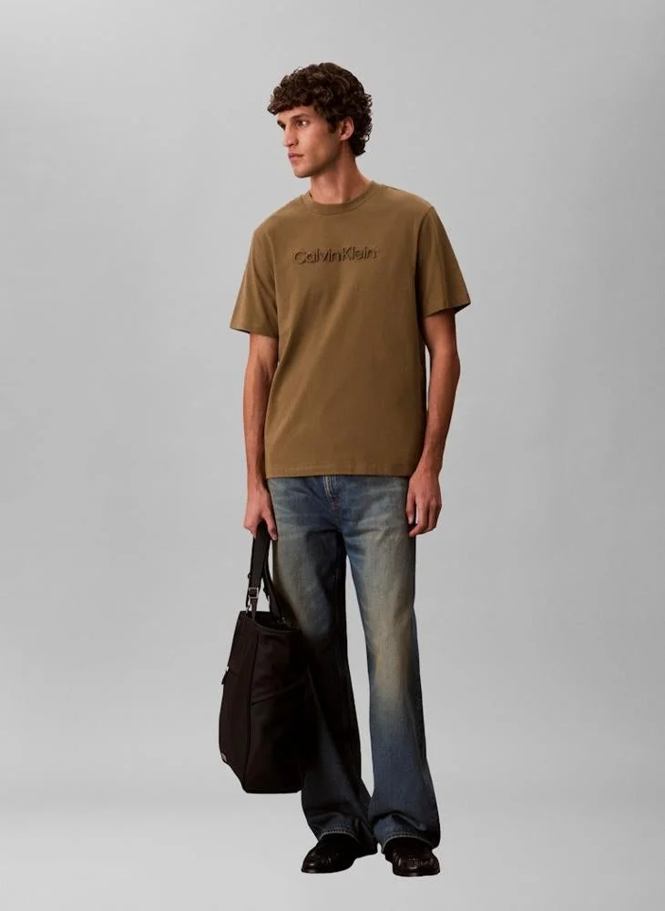 CALVIN KLEIN  Textured Logo Crew Neck T-Shirt for Men | Best Price UAE