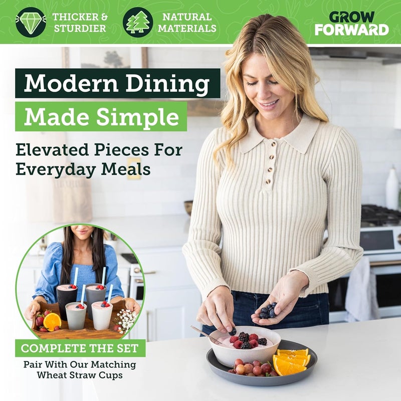 Grow Forward Premium Wheat Straw Plates and Bowls Sets - 8-Piece Wheat Straw Dinnerware Sets - Unbreakable & Reusable Microwave Safe Plastic Dinner Plates for Outdoors, RV, Camping Dishes - Moonlight - Image 5