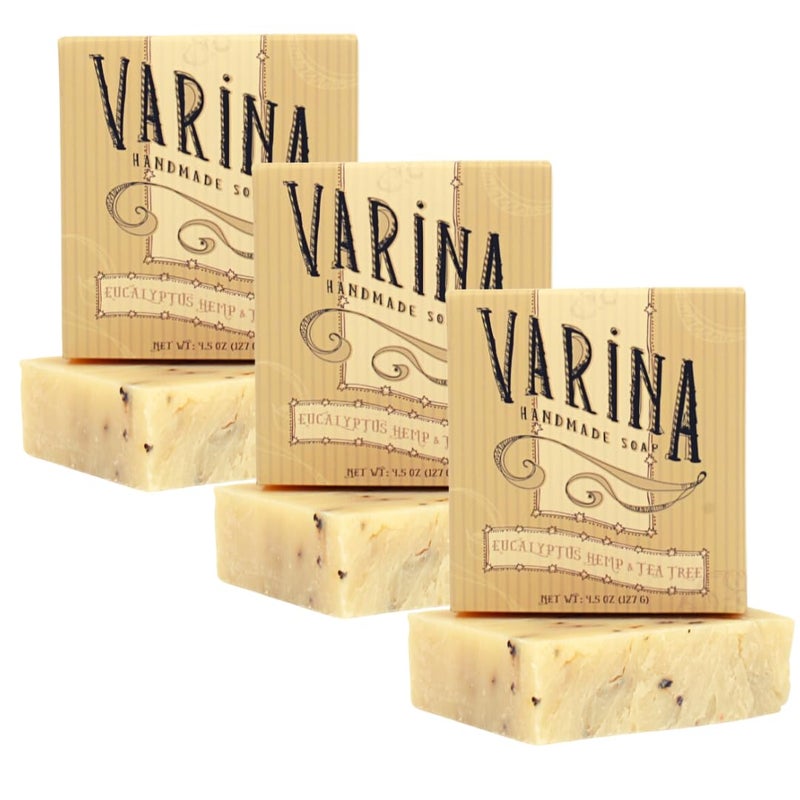 Varina Organic Eucalyptus Hemp  Tea Tree Bar Soap  Gentle Cleansing for Sensitive Skin Herbal and Mint  3 Pack
