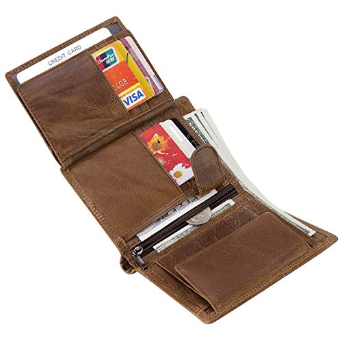 HAWEE Trifold Billfold RFID Blocking Cowhide Leather Wallet for Men 10 Card Slots 2 ID Windows with Coin Pocket, Brown - Image 5
