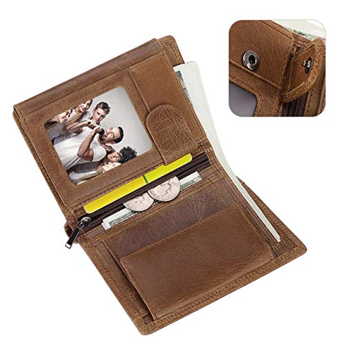 HAWEE Trifold Billfold RFID Blocking Cowhide Leather Wallet for Men 10 Card Slots 2 ID Windows with Coin Pocket, Brown - Image 4