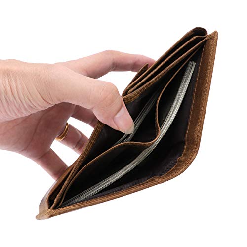 HAWEE Trifold Billfold RFID Blocking Cowhide Leather Wallet for Men 10 Card Slots 2 ID Windows with Coin Pocket, Brown - Image 2