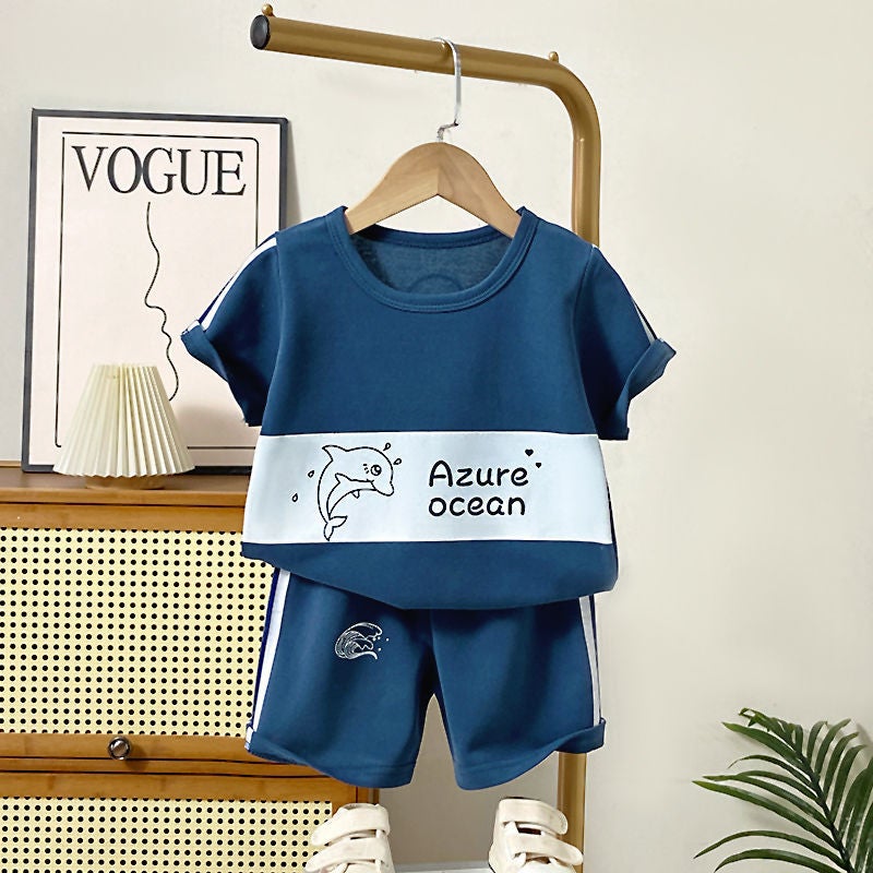 Children'S Short-Sleeved Suit Boys Summer Baby Handsome Casual T-Shirt Shorts Two-Piece Set Kidsren'S Clothing - Image 5