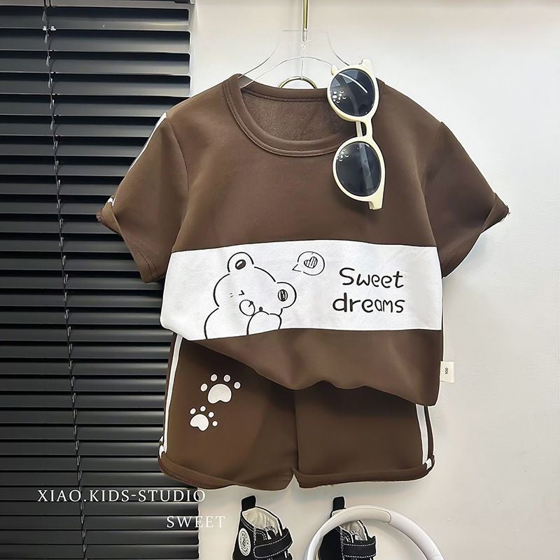 Children'S Short-Sleeved Suit Boys Summer Baby Handsome Casual T-Shirt Shorts Two-Piece Set Kidsren'S Clothing - Image 3