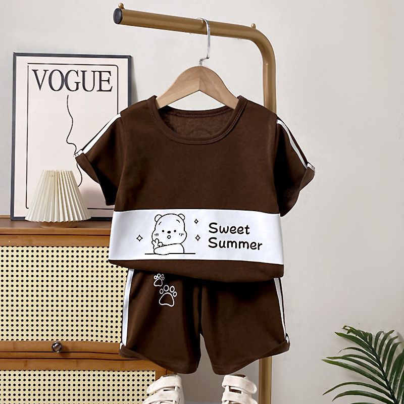 Children'S Short-Sleeved Suit Boys Summer Baby Handsome Casual T-Shirt Shorts Two-Piece Set Kidsren'S Clothing - Image 1
