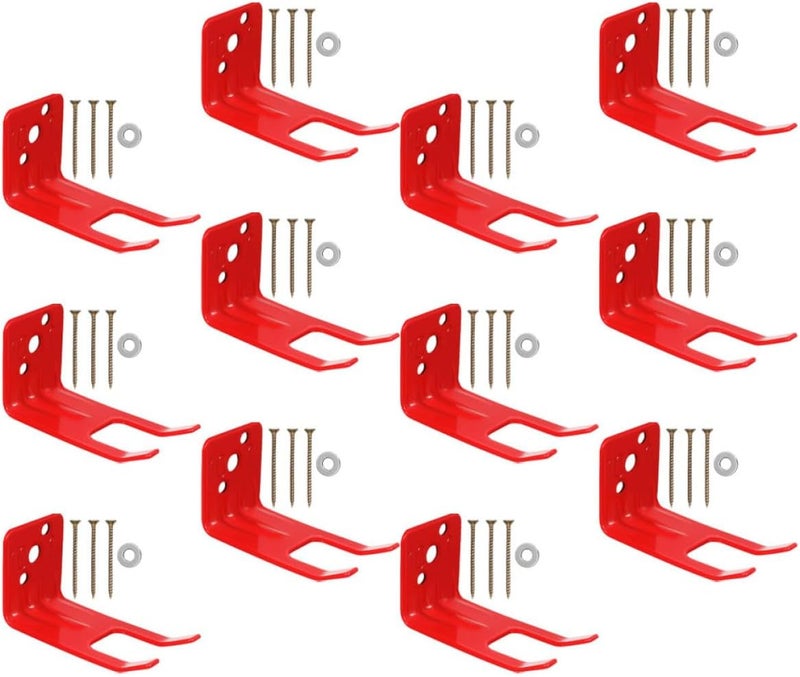 Luxshiny 12pcs Red Metal Fire Extinguisher Wall Mount Brackets with Screws Universal Fire Extinguisher Holders for Home Kitchen Classroom Safety - Image 1