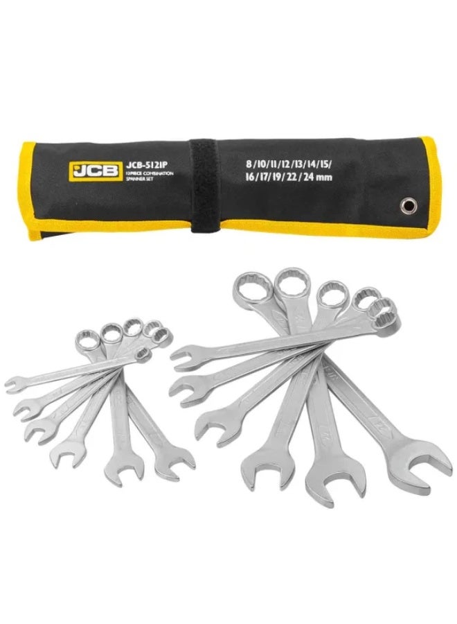 جيه سي بي طقم مفاتيح ربط комбини (مفتوحة ومغلقة) 12 قطعة (8، 10–17، 19، 22، 24 مم) مع حامل تخزين - Image 2