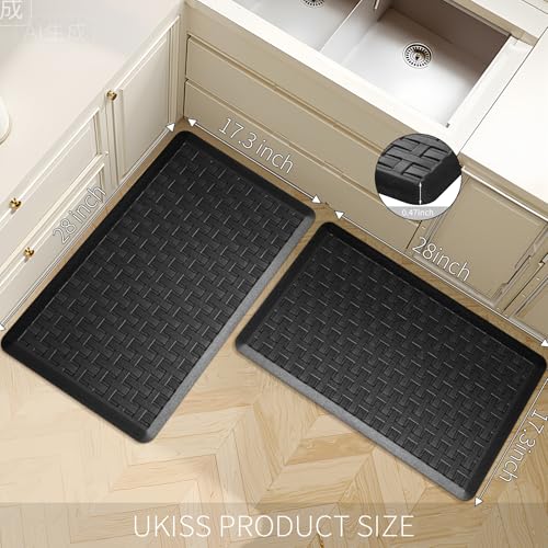 UKISS 2PCS UKISS Kitchen Rugs Cushioned Anti Fatigue Kitchen Mats for Floor Waterproof Kitchen RugNonSlip Comfort Standing Mat for Kitchen Black 173x28173x28 - Image 3