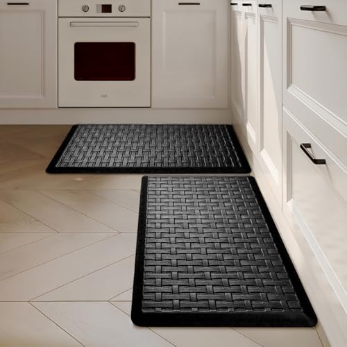 UKISS 2PCS UKISS Kitchen Rugs Cushioned Anti Fatigue Kitchen Mats for Floor Waterproof Kitchen RugNonSlip Comfort Standing Mat for Kitchen Black 173x28173x28 - Image 1