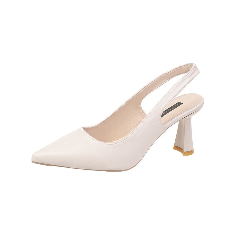 Women's Pointed Toe Mid Heel Open Back Sandals - 2022 Spring Summer New Arrival, Solid Color Hollow Out Slip-On Dress Shoes