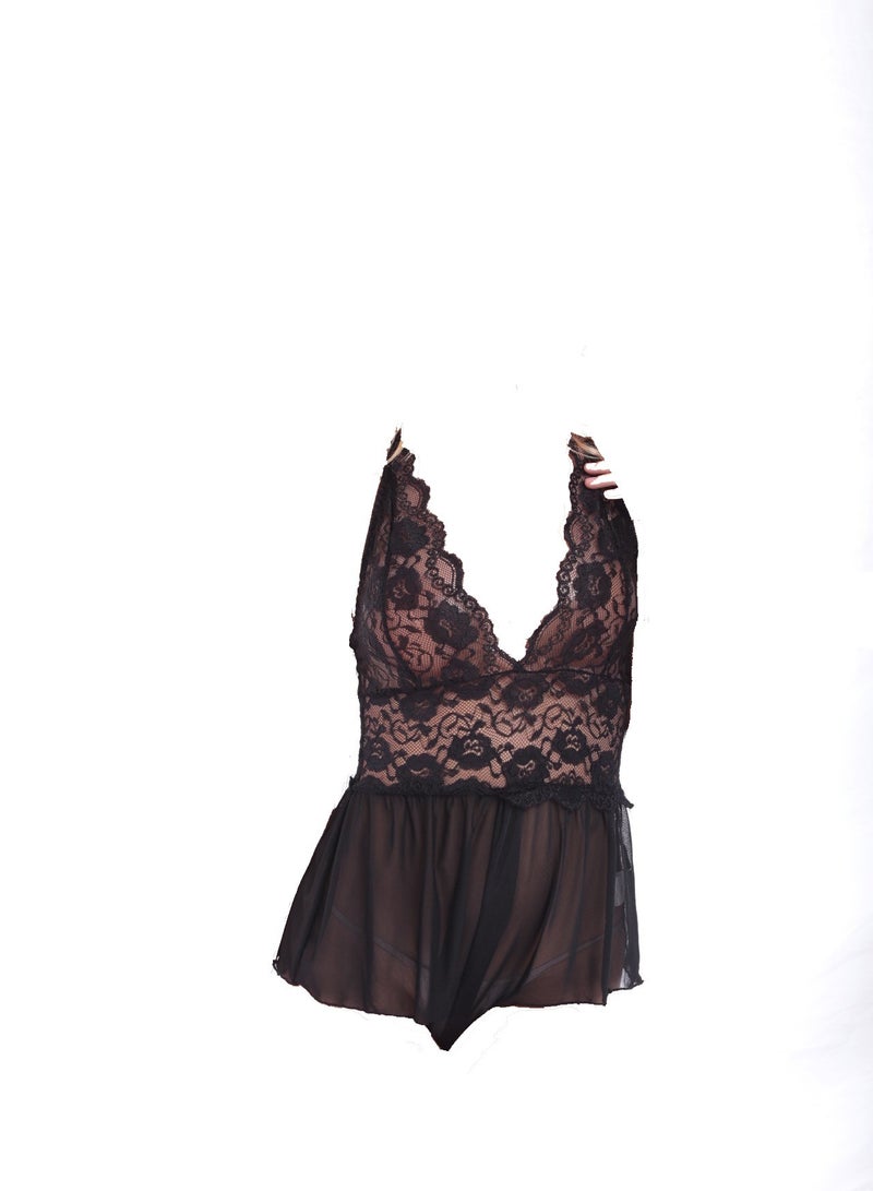 Women Floral Print Night Romper Lace Trim High Cut Lingerie Chemise Nightgown.  - Image 3
