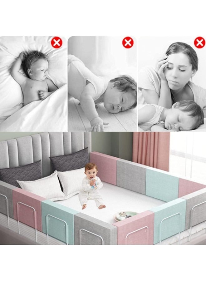 GGEROU 3-Piece Bed Guard Rail Bed Safety Barrier Protection Bed Guard Rail for Cribs,Height Adjustable Bed Rail Guard 60x28cm Grey  - Image 2
