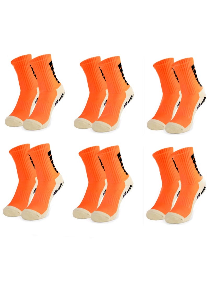 Generic 6Pair orange  Men's Soccer Socks Anti Slip Non Slip Grip Pads for Football Basketball Sports Grip Socks  - Image 1