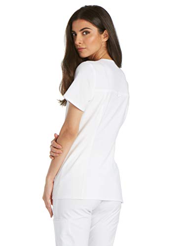 Cherokee Women's Iflex V-Neck Knit Panel Top, White, M - Image 2