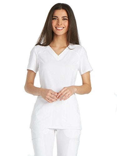 Cherokee Women's Iflex V-Neck Knit Panel Top, White, M - Image 5
