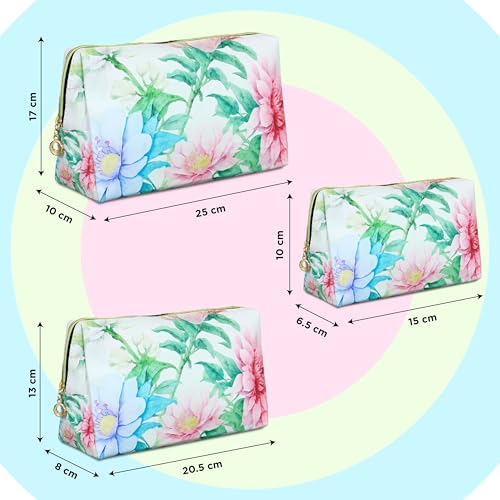 NFI essentials Set of 3 Printed Cosmetic Pouch for Women, Stylish Pouches for Makeup Accessories Travel Pouch, Makeup Pouch, Vanity Case, Jewellery Pouch, Toiletry Make up Bag - Image 4