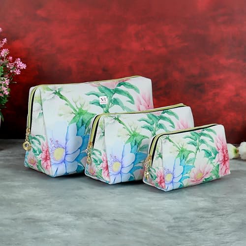 NFI essentials Set of 3 Printed Cosmetic Pouch for Women, Stylish Pouches for Makeup Accessories Travel Pouch, Makeup Pouch, Vanity Case, Jewellery Pouch, Toiletry Make up Bag - Image 5
