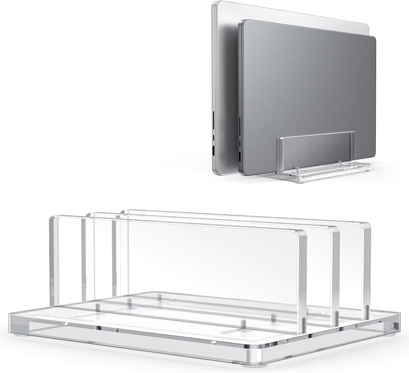 Omoton Vertical Laptop Stand for Desk, Acrylic Dual Laptop Holder Desktop Clear Adjustable Dock for MacBook Pro Air, HP, All Gaming Laptops up to 17” - Image 1